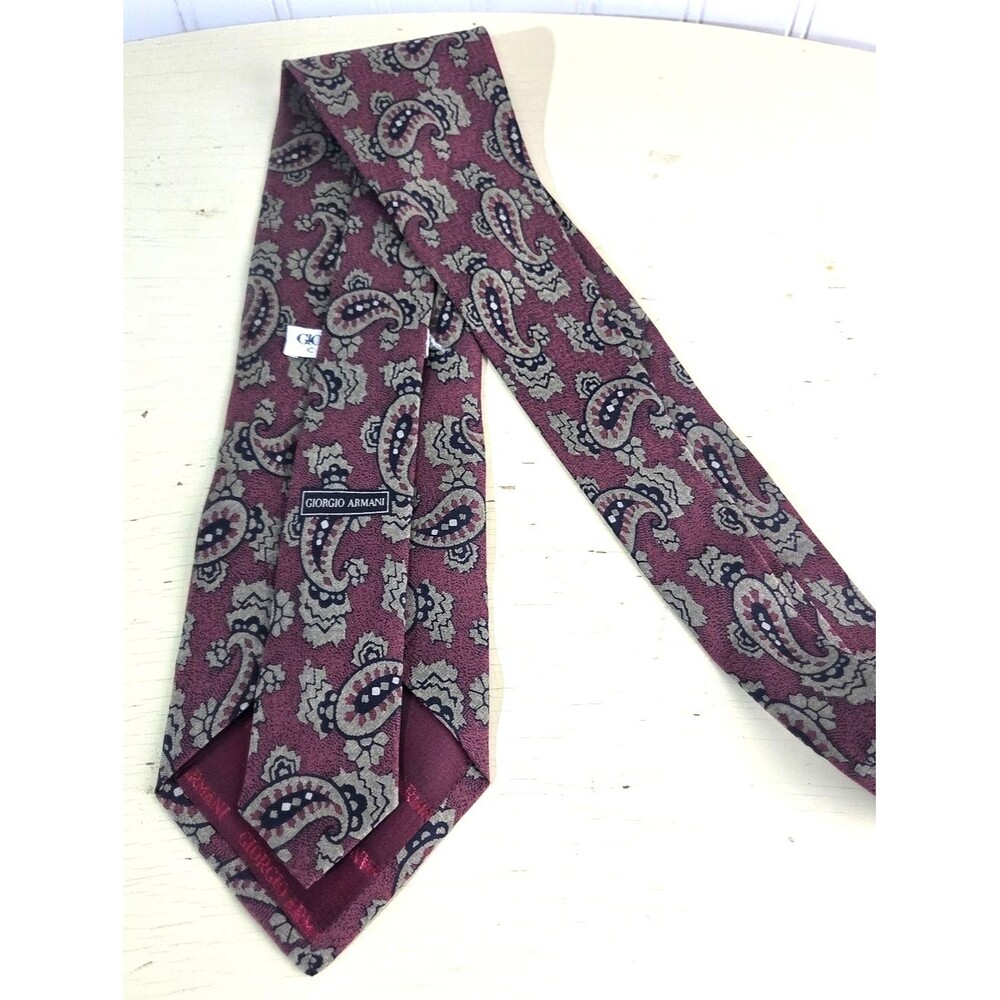Giorgio Armani Cravatte Tie 100% Silk Red Paisley Made In Italy Mens Designer - Picture 4 of 11
